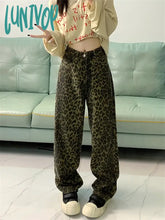 Lunivop Women’s Retro Style Leopard Print Denim Trousers American Vintage Street Jeans Casual